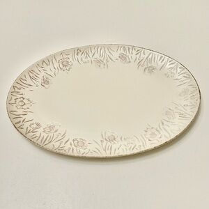 Threshold Stoneware Floral Serving Platter Neutral Oval Shape Raised Rim Easter